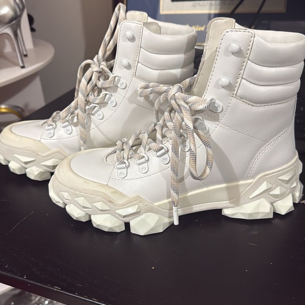 Jimmy Choo Leather Diamond x Hike Hiking Boots in White 36.5 US 6 - Picture 8 of 9